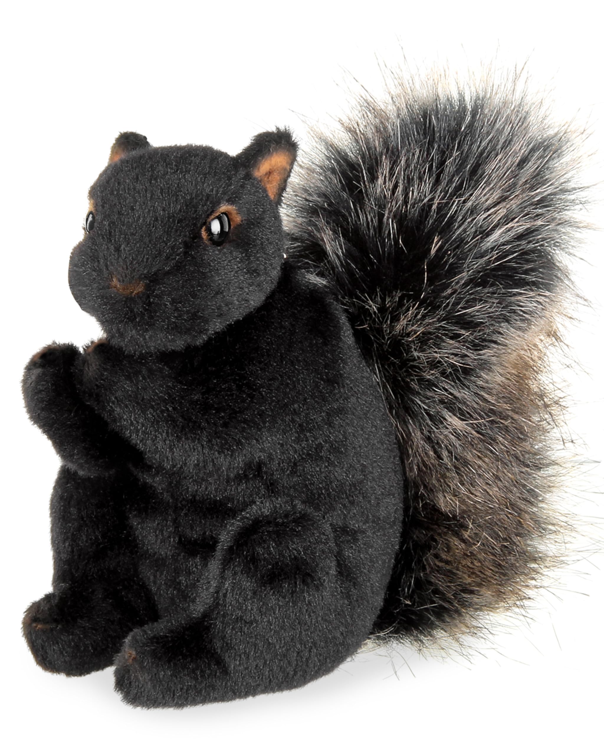 Bearington Acorn Black plush squirrel side view, ideal cuddle buddy for kids