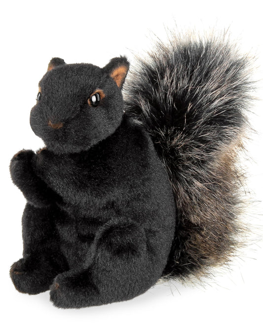 Bearington Acorn Black plush squirrel side view, ideal cuddle buddy for kids
