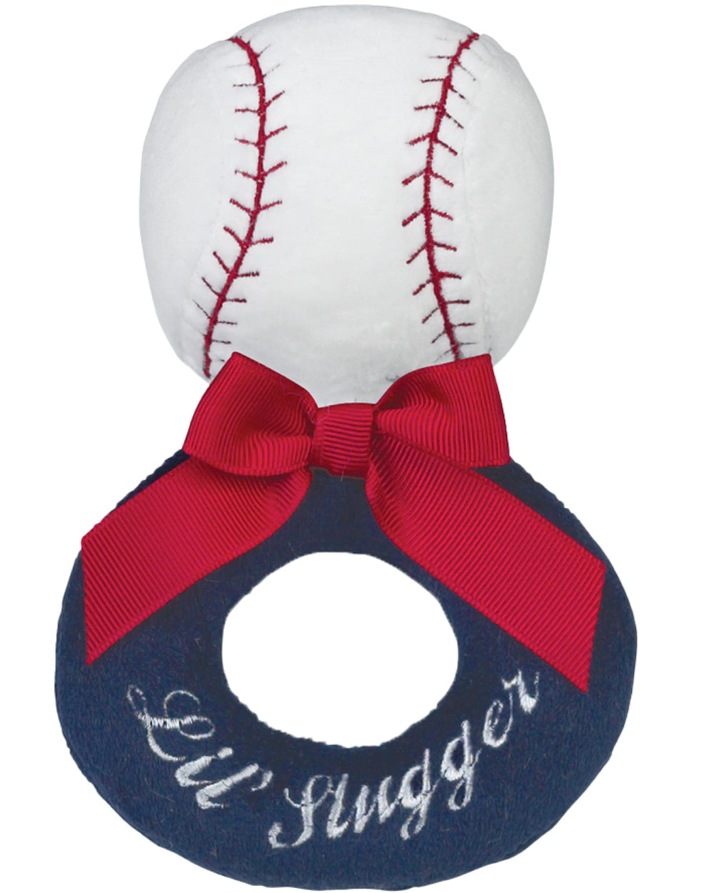 Bearington Lil’ Slugger baseball rattle, 5.5 inches, soft plush toy for newborn sensory play.