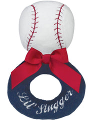 Bearington Lil’ Slugger baseball rattle, 5.5 inches, soft plush toy for newborn sensory play.