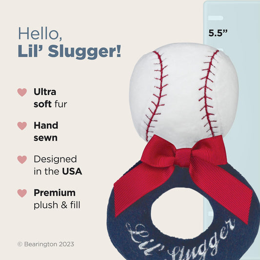 Close-up of Bearington Lil’ Slugger's red bow adds cute detailing for baby.