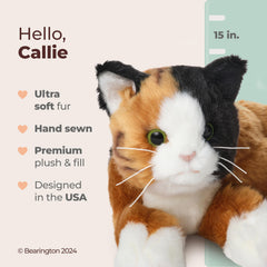 Bearington Callie soft faux fur with orange, black, and white patches for cozy play.