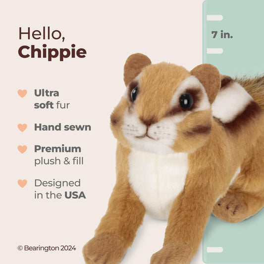 Bearington Chippie 7-inch plush tail and velour belly for bedtime snuggles.