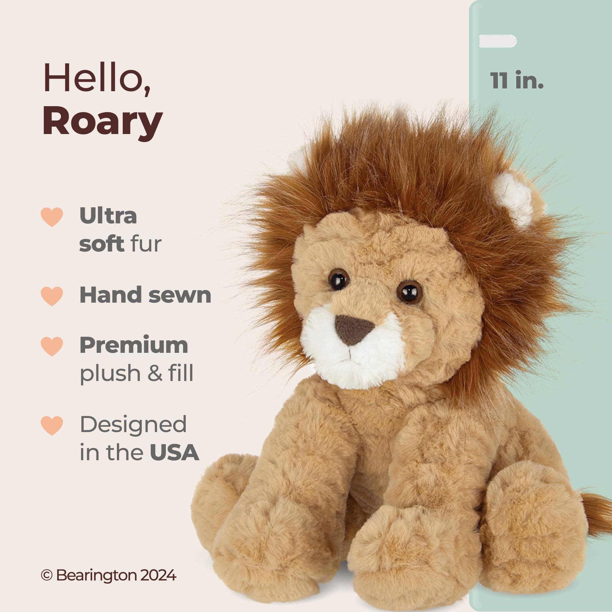 Bearington Roary 11-Inch plush lion cuddling pose for imaginative play.