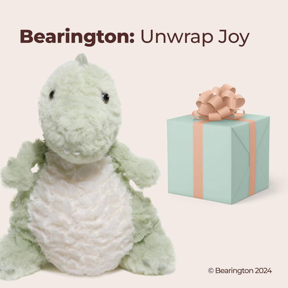 Bearington Dinosaur Plush is packaged gift-ready for birthdays and celebrations.
