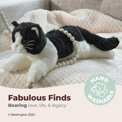Bearington Domino cat stuffed animal tuxedo pattern close-up showing classic black and white fur for versatile decor.