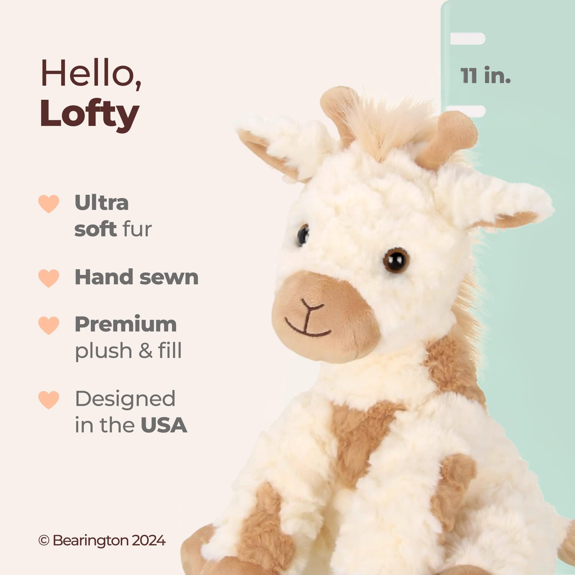 Bearington Lofty giraffe plush in a snuggle pose, perfect for comforting playtime.