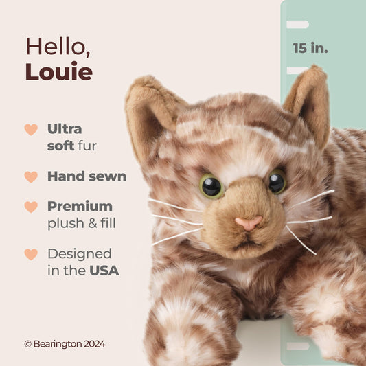 Bearington Louie eyes and whiskers showcase delicate craftsmanship for snuggly play.