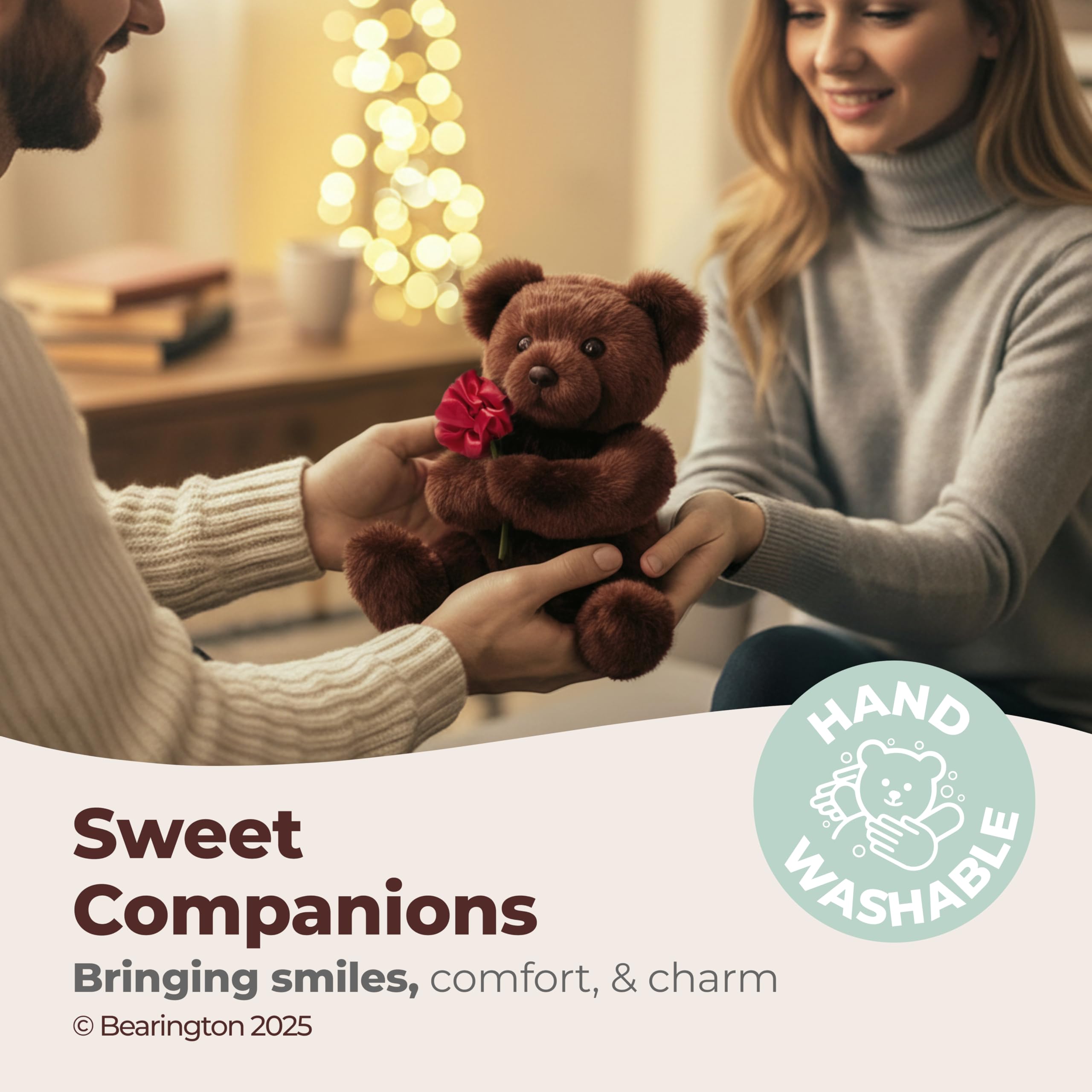 Remington teddy bear with red satin rose accent adds Valentine vibe
