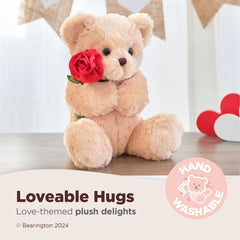 Remington teddy bear in a hug pose highlighting cuddle factor.
