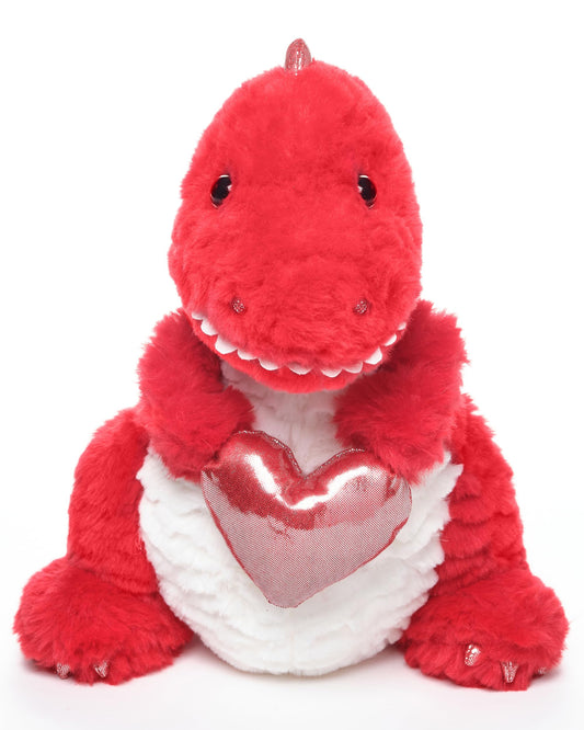 Bearington T-Riffic Love Dinosaur 12in front view plush, perfect cuddle companion for kids.