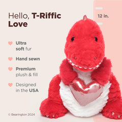 Bearington T-Riffic Love Dinosaur snuggle shot, ideal for bedtime stories and comforting hugs.