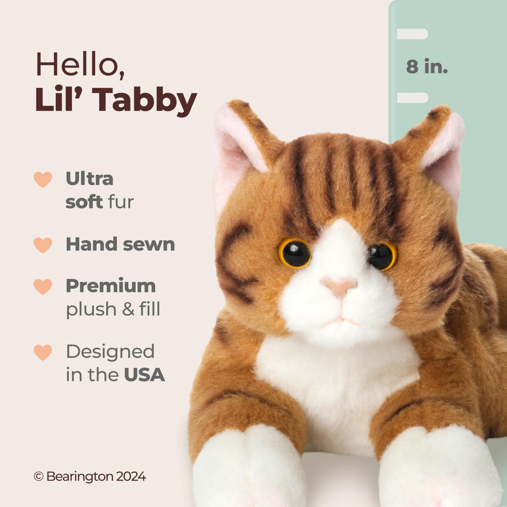 Bearington Lil' Tabby plush with realistic face detail for lifelike play.