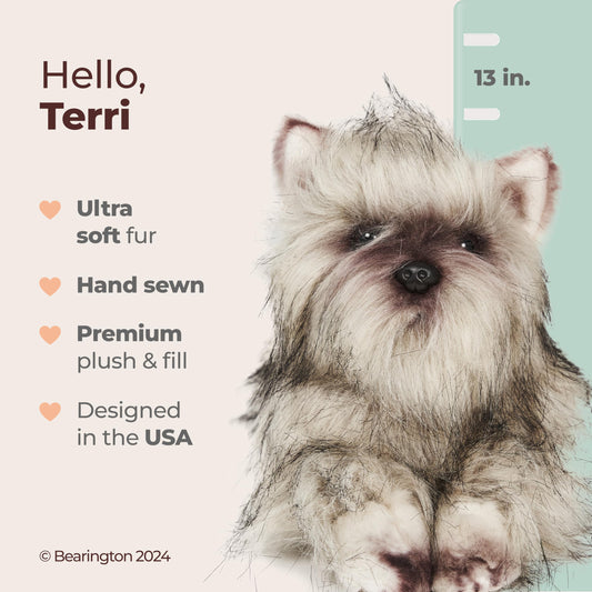 Bearington Terri Cairn Terrier soft fur detail enhances realism and cozy hugs.