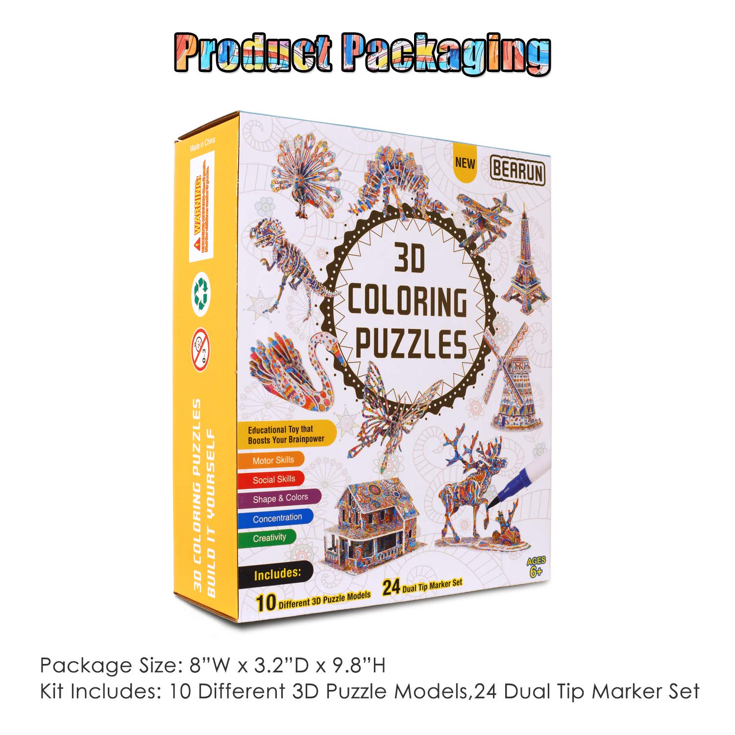 BEARUN 3D coloring reindeer model as a festive craft and imaginative play
