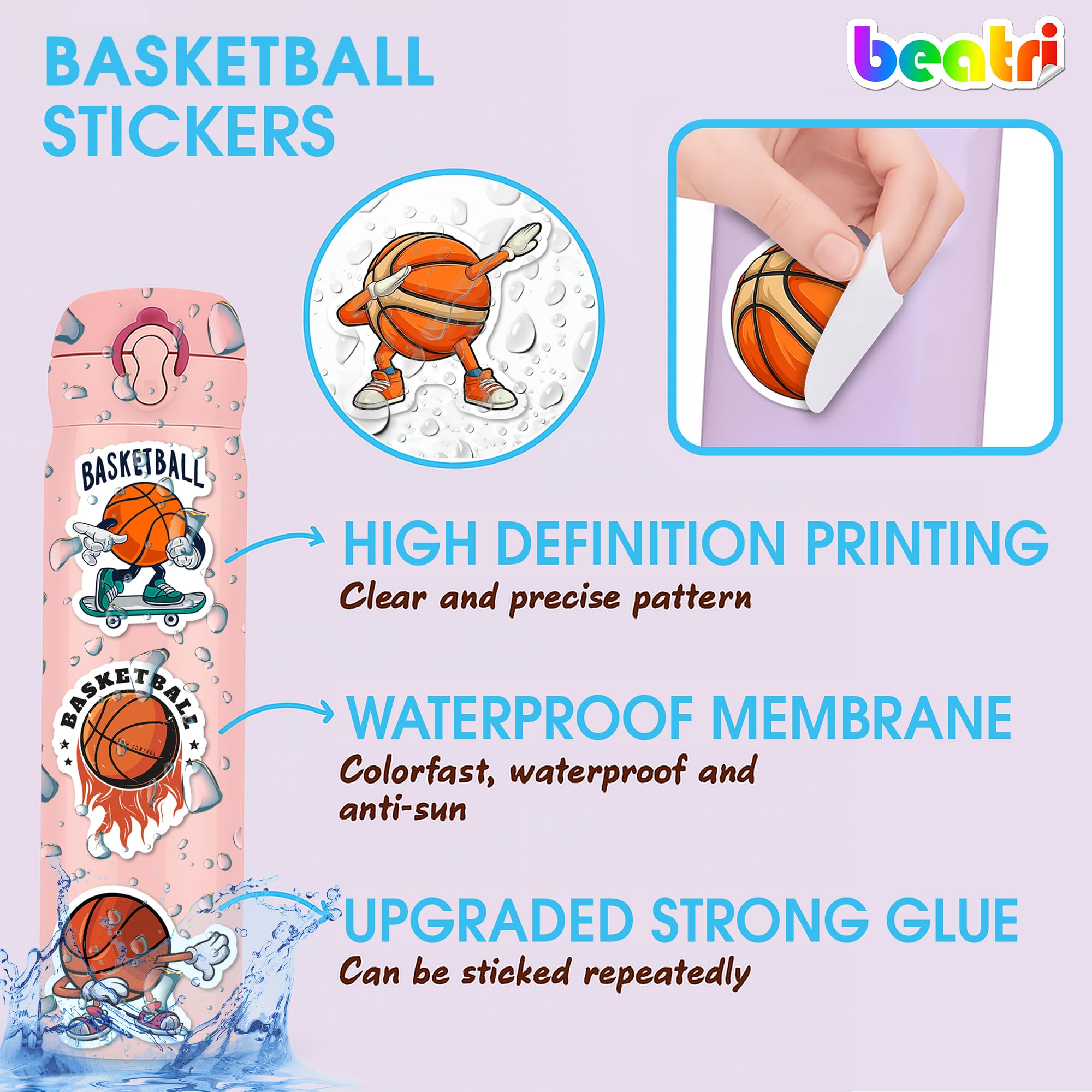 BEATRI basketball stickers on laptop for crisp, high-definition prints