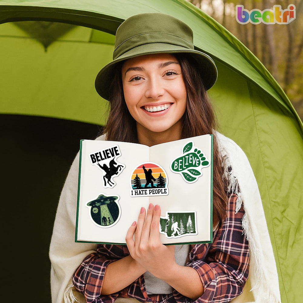BEATRI Bigfoot stickers on notebooks add character with residue-free adhesion.