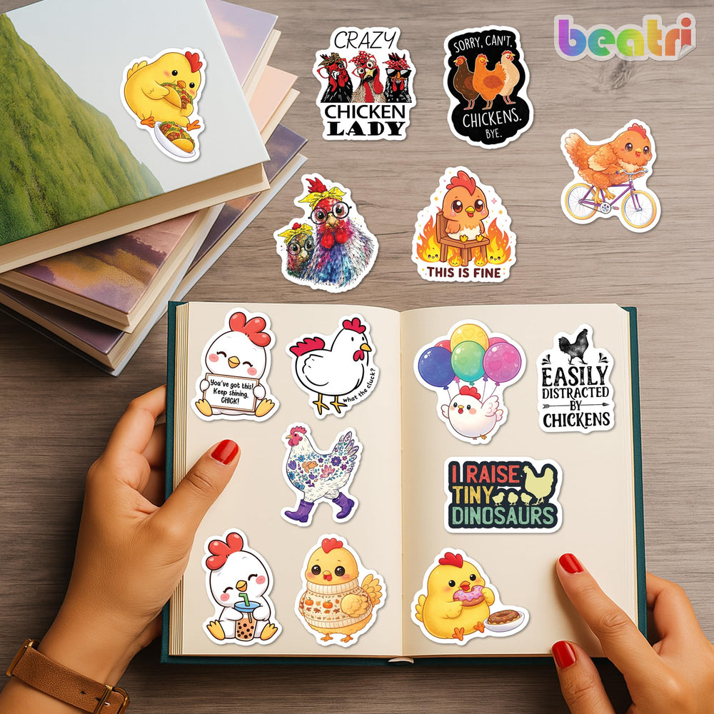 Beatri chicken sticker design 08 on luggage, versatile decor