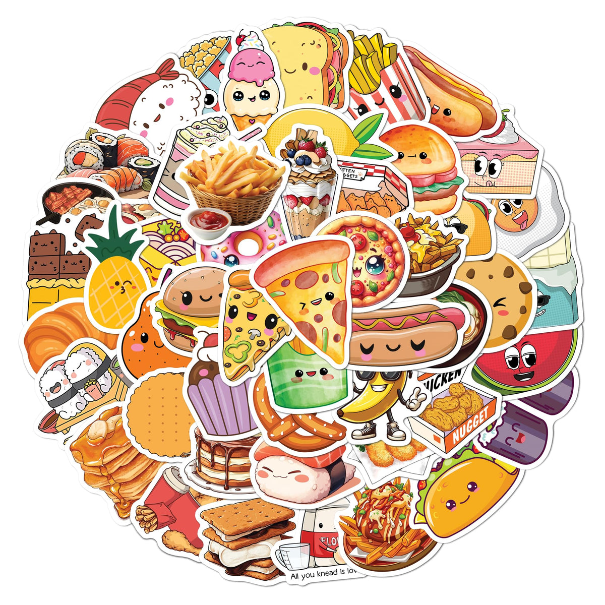BEATRI cute food stickers pack shot highlights 50 unique designs for easy personalization