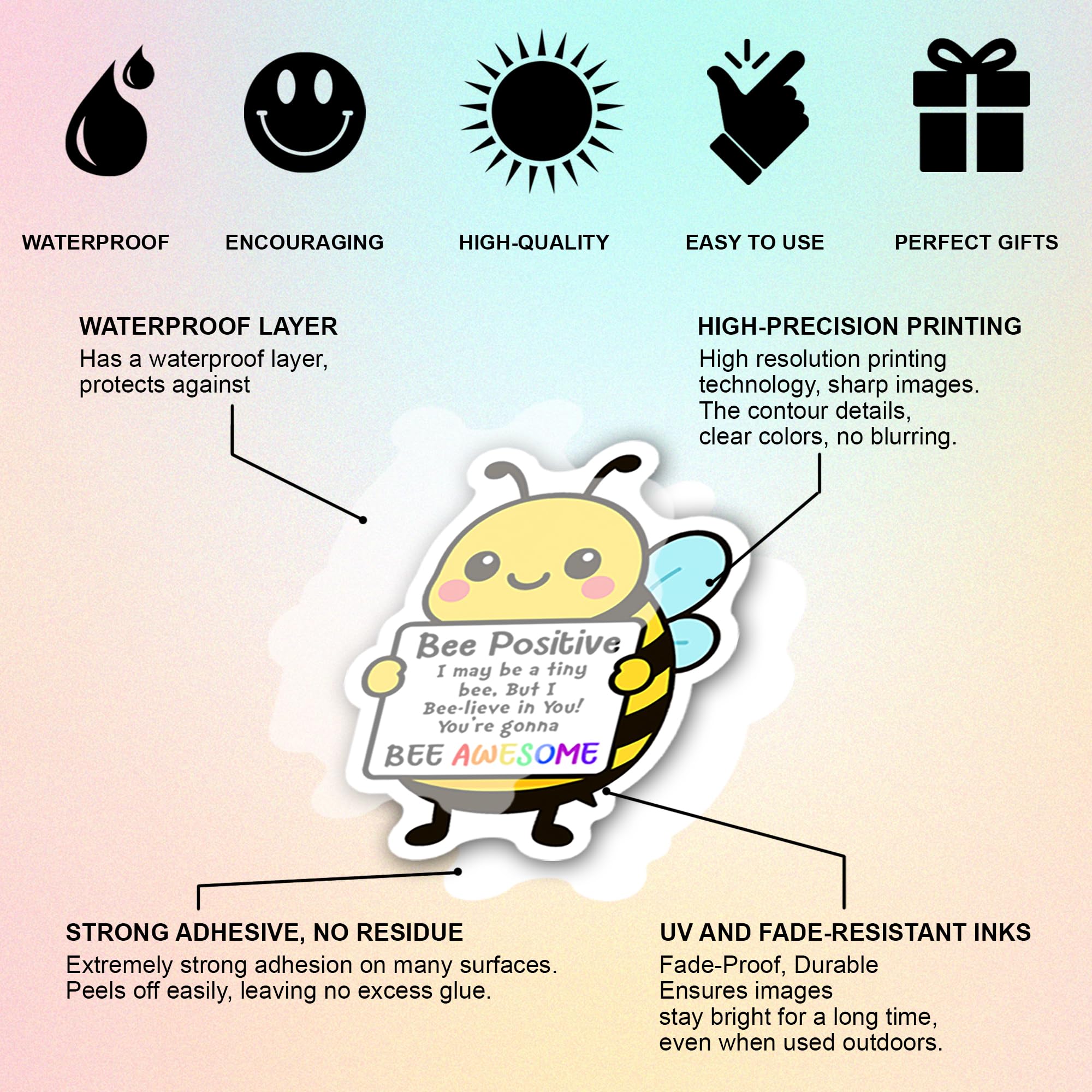 BEATRI easy peel stickers with clean edges remove cleanly from smooth surfaces.