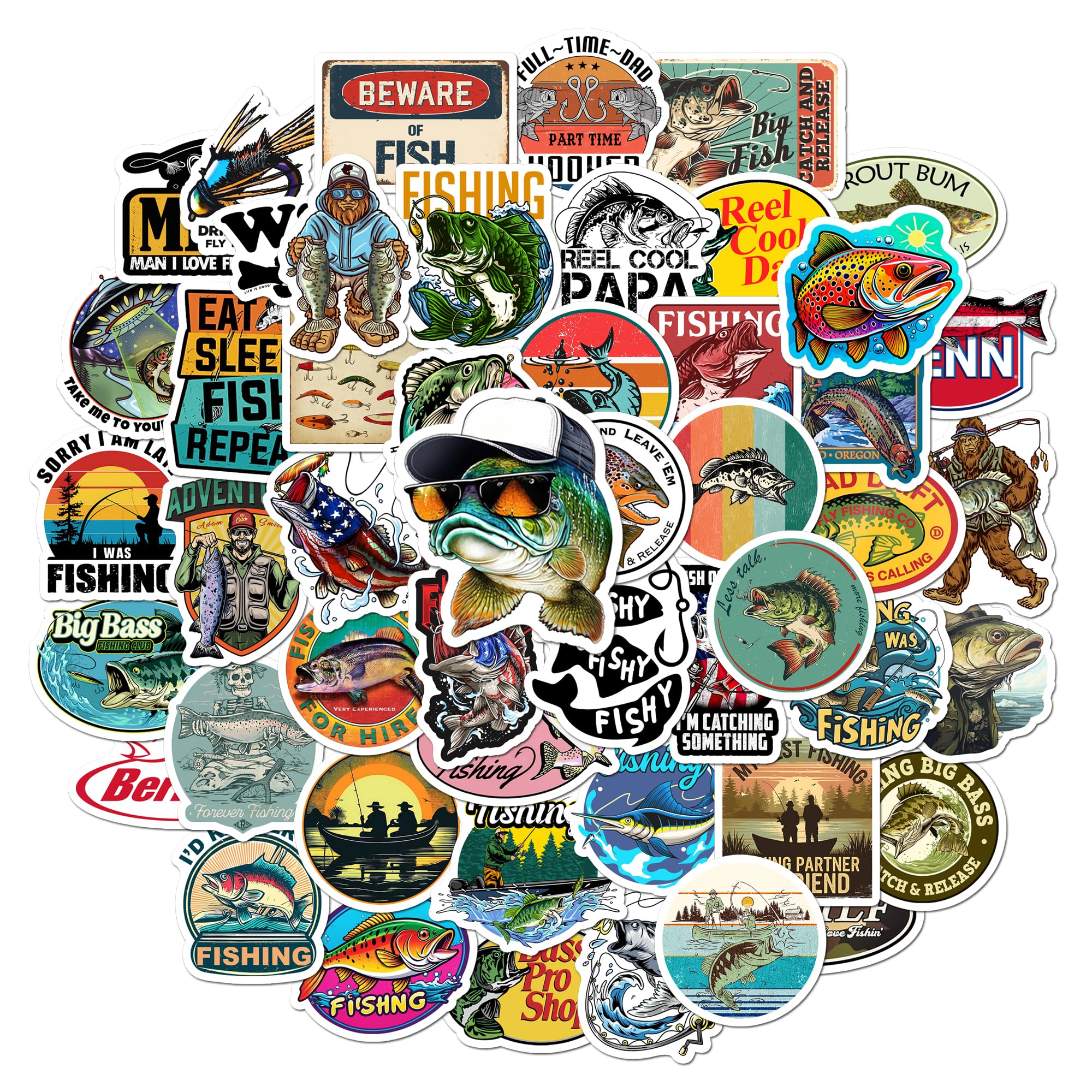 BEATRI fishing stickers 50pcs set for personalization on laptops and bottles