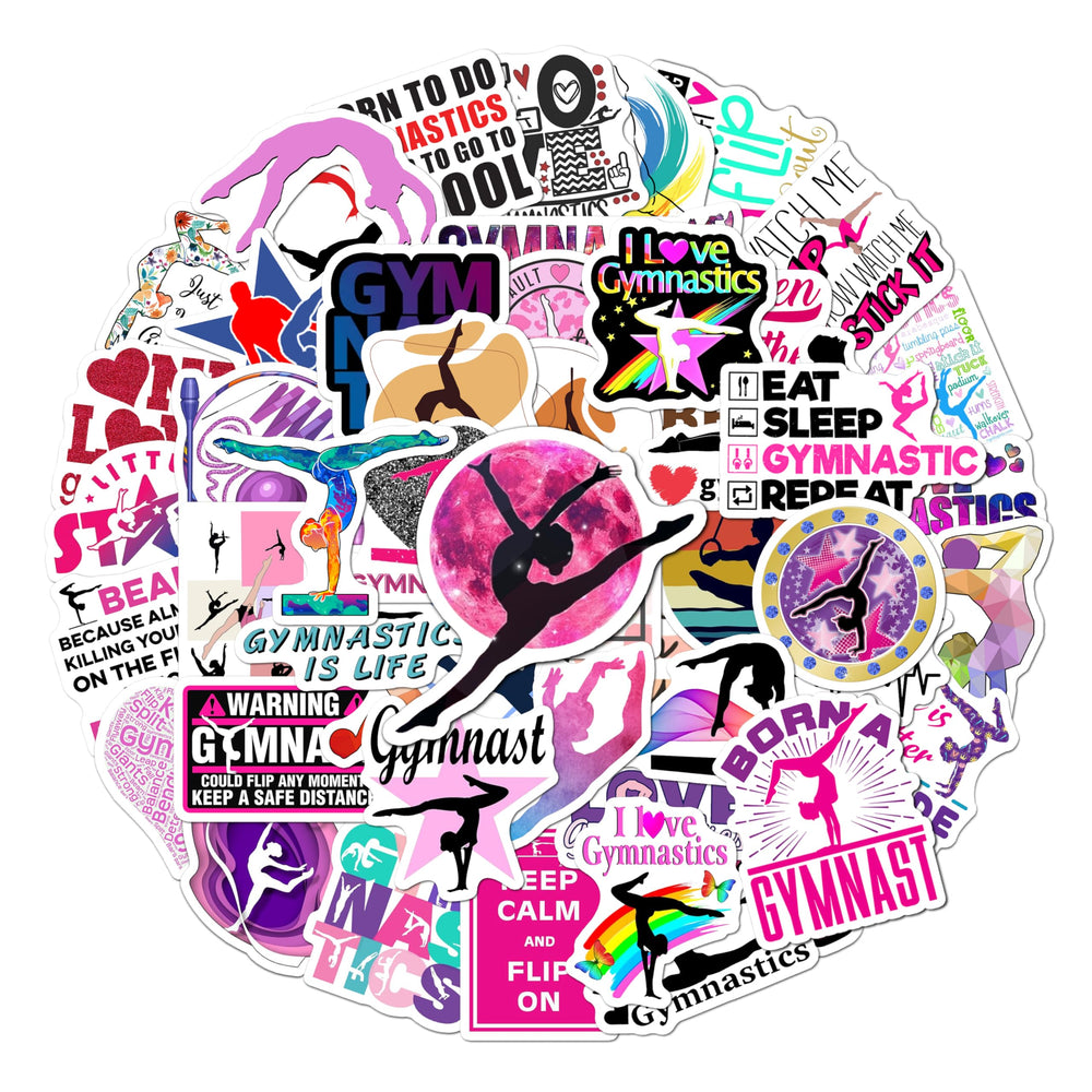 BEATRI Gymnastics Stickers 50Pcs pack on a surface for personalization and durability