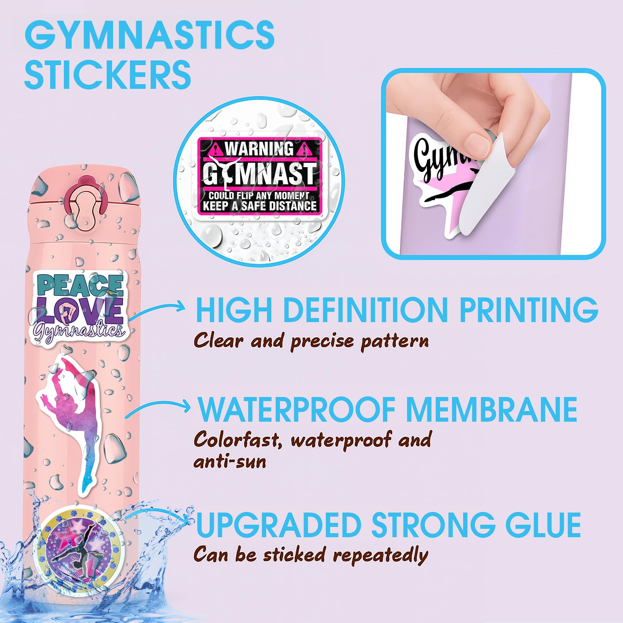 BEATRI Gymnastics Stickers on a water bottle for waterproof color