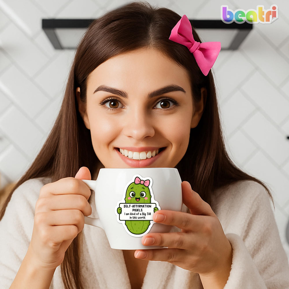 Beatri Pickle Stickers packaging highlights premium vinyl and easy peel feature