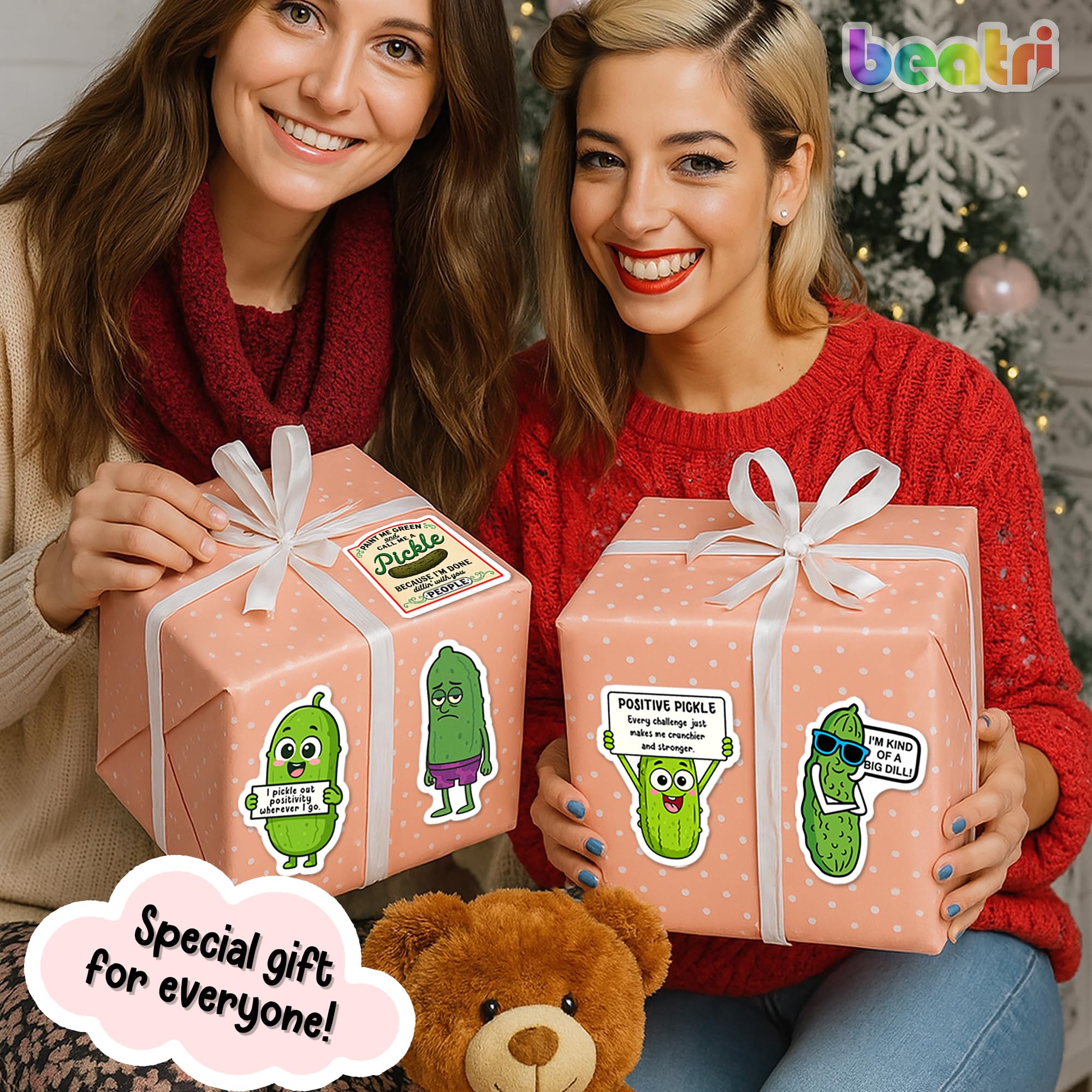Beatri Pickle Stickers showcase diverse designs to fit mood and personality