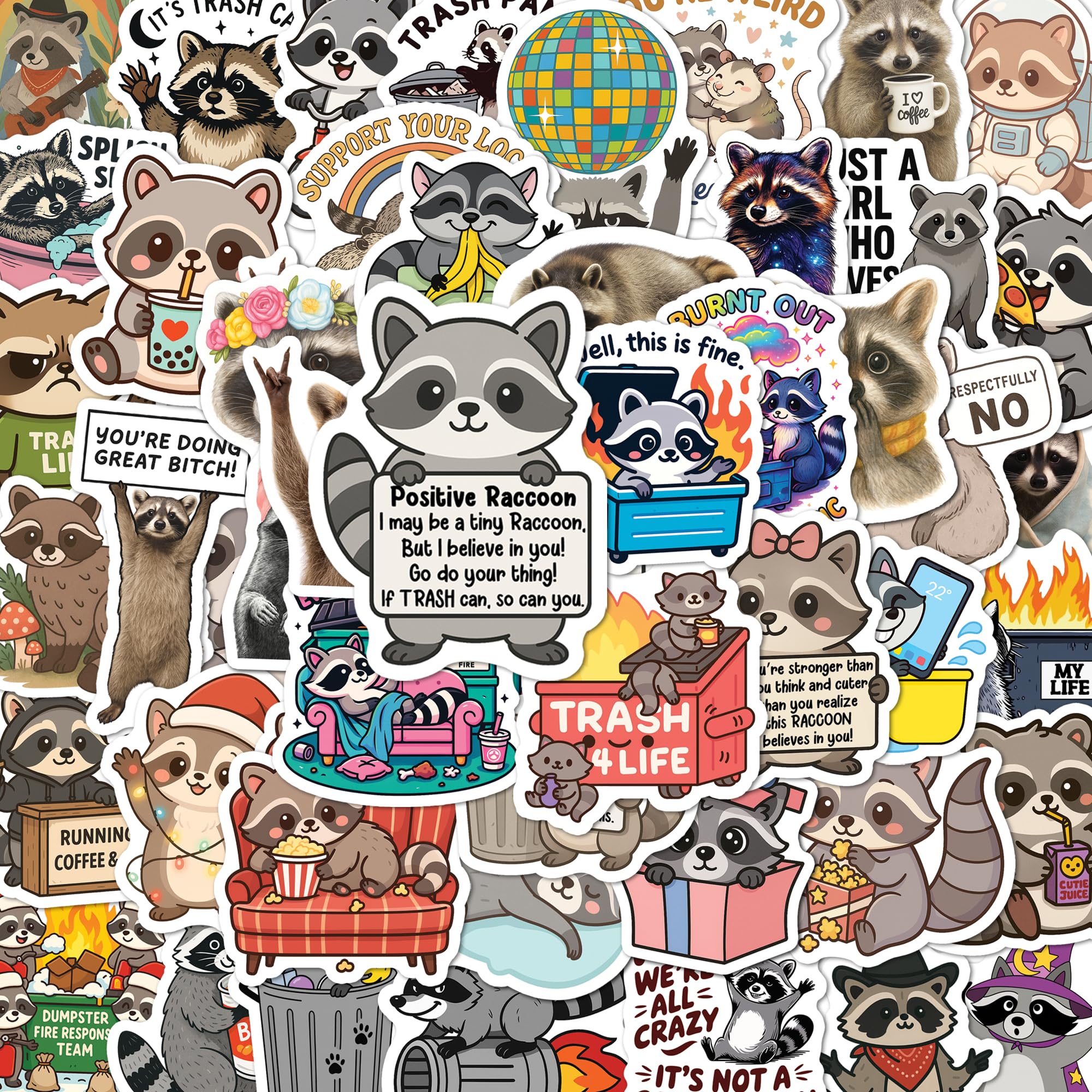 BEATRI raccoon stickers laptop pack with waterproof high-definition prints for personalization