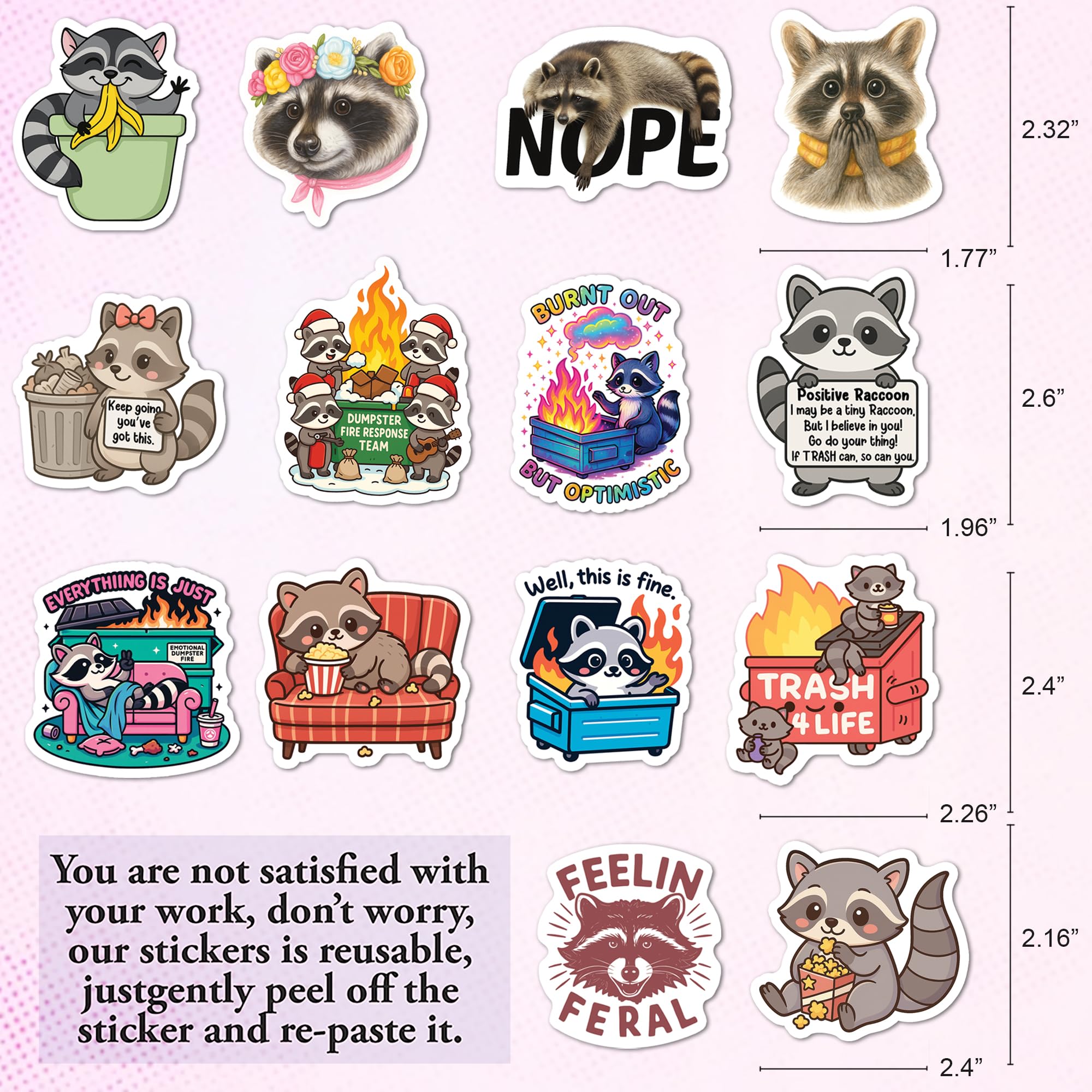 BEATRI raccoon stickers travel gear easy peel for quick decorating on bags