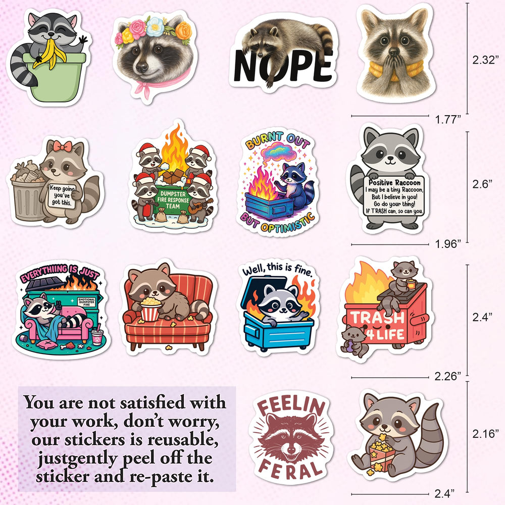 BEATRI raccoon stickers travel gear easy peel for quick decorating on bags