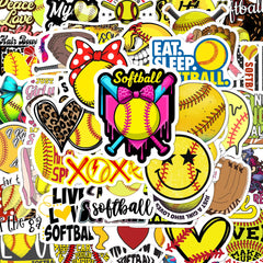 BEATRI Softball Stickers front view on a laptop showing bold non-repeating designs