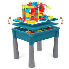 BEAURE 5-in-1 table with blocks on lid for imaginative building play