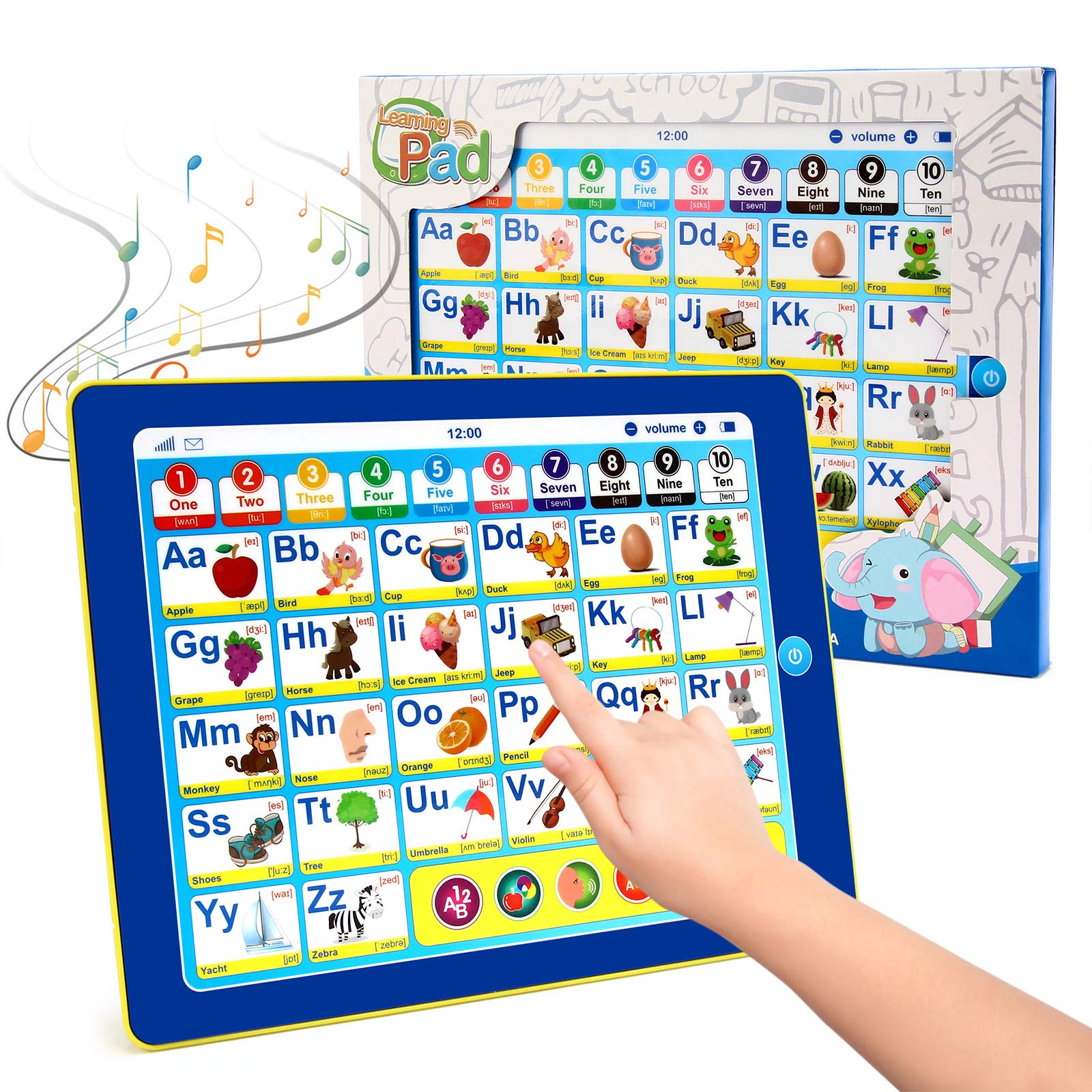 BEAURE 6-in-1 kids tablet front view with colorful buttons for early learning.