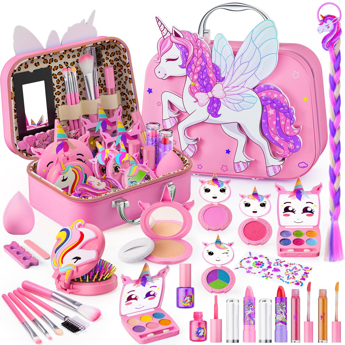 Beayuck Kids Makeup Kit with flying horse case for imaginative play and easy cleanup