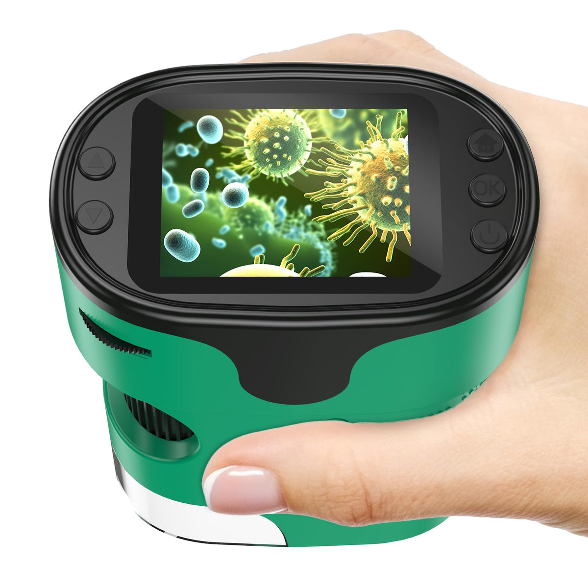 BEBANG 1000X handheld microscope front view highlighting a compact kid-friendly design for curious exploration