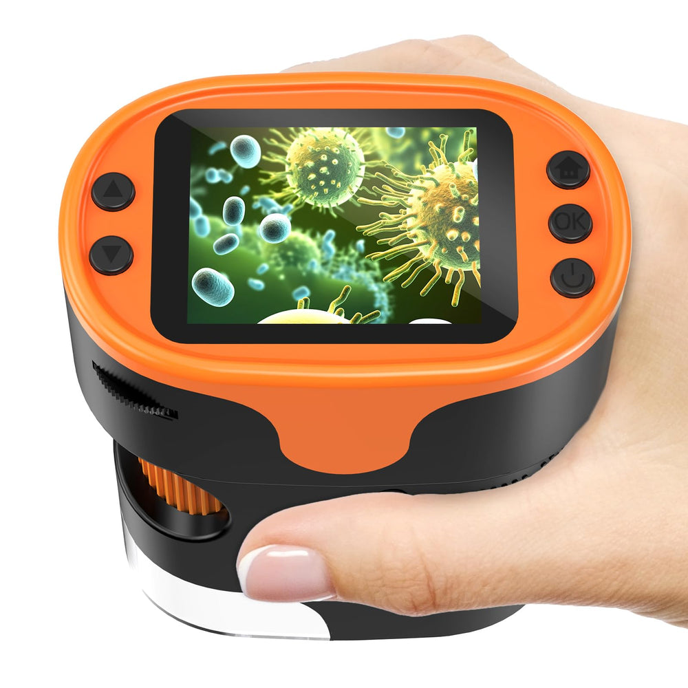 BEBANG 1000X microscope front view, ideal for on-the-go kid science exploration.