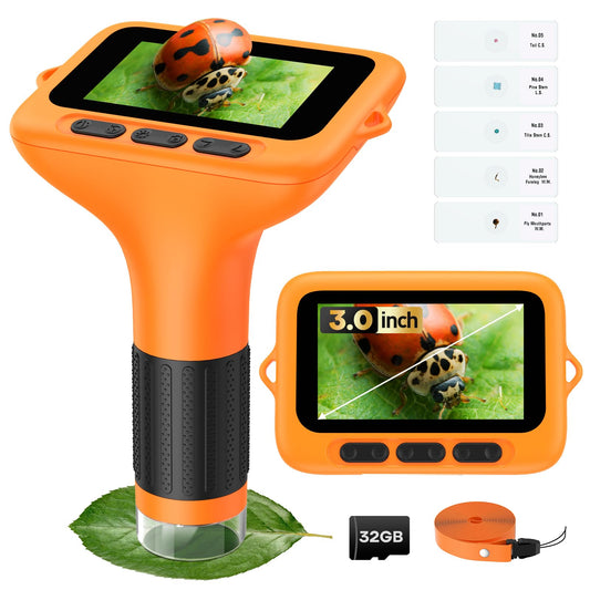 BEBANG 3-inch screen microscope for kids with vivid real-time specimen viewing.