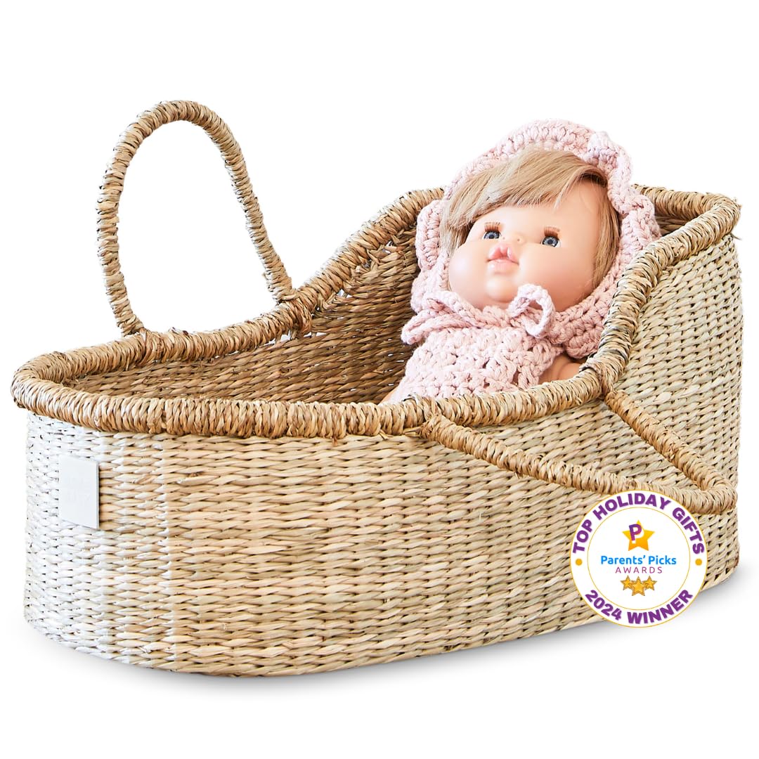 BEBE BASK premium doll bassinet in seagrass, ideal for cozy doll play sessions