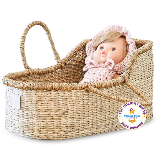 BEBE BASK premium doll bassinet in seagrass, ideal for cozy doll play sessions