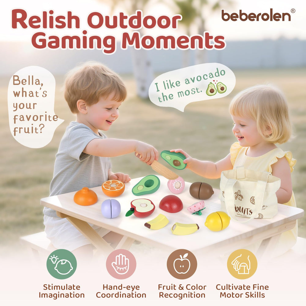 Beberolen wooden banana cutting toy supports hand-eye coordination and independent play.