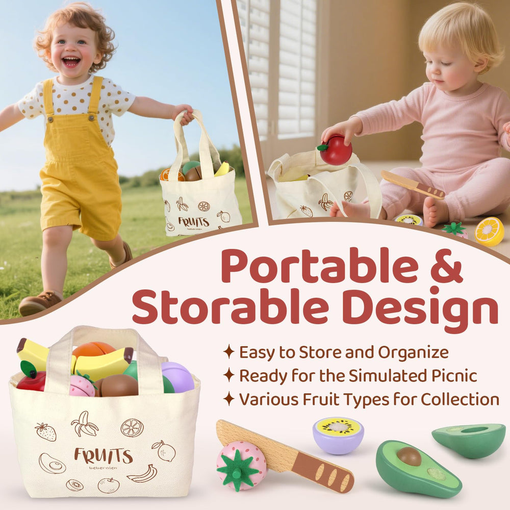 Beberolen wooden orange cutting toy enhances fine motor skills during pretend cooking.