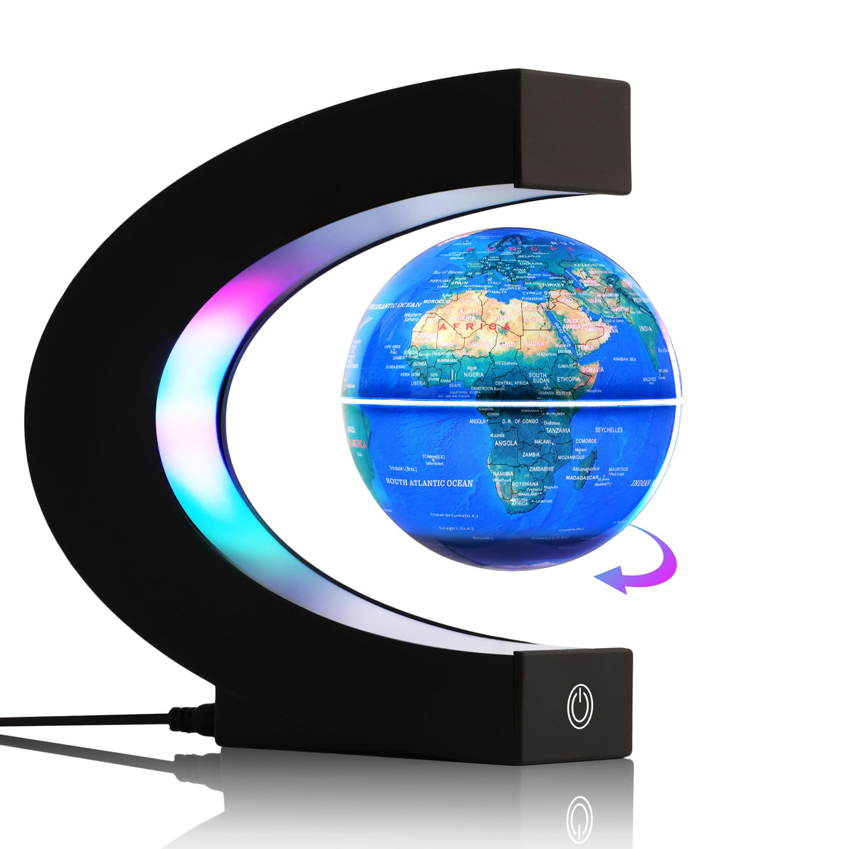 BEBEVOGUE magnetic levitating globe rotates for an eye-catching desk display.