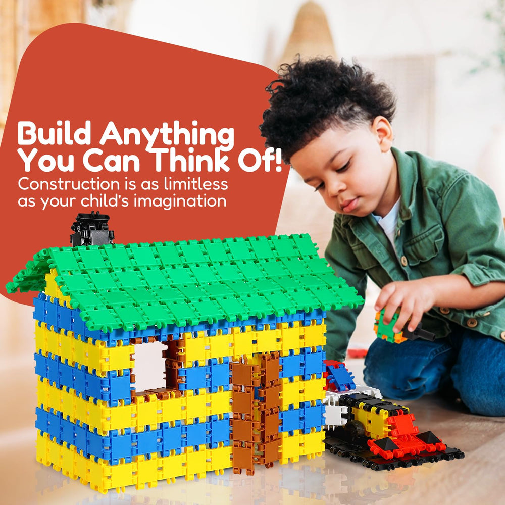 BEBLOX interlocking tiles in bright colors support early geometry and patterns.