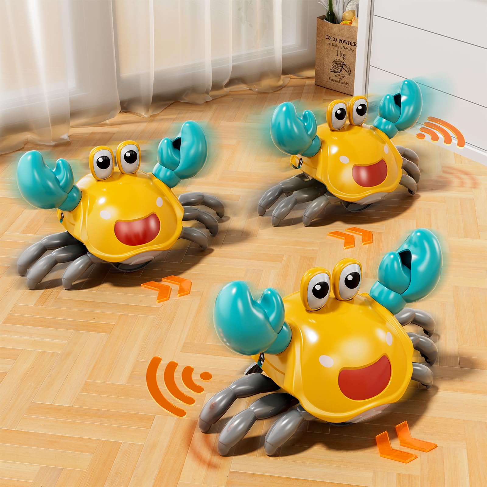 Beby Buty Crawling Crab Toy movement and lights captures attention with music while crawling.