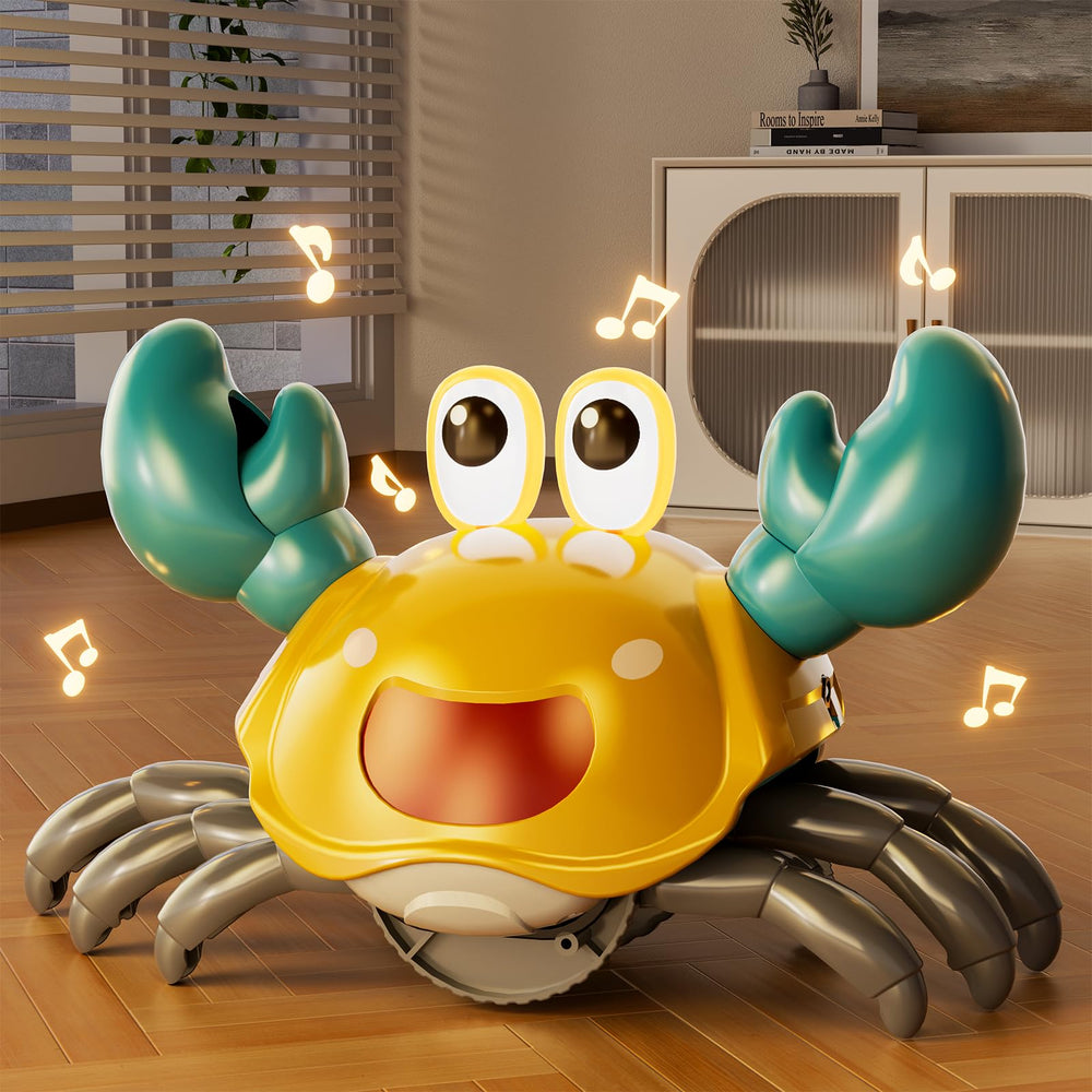 Beby Buty Crawling Crab Toy side walk demonstrates sideways movement for chasing play.