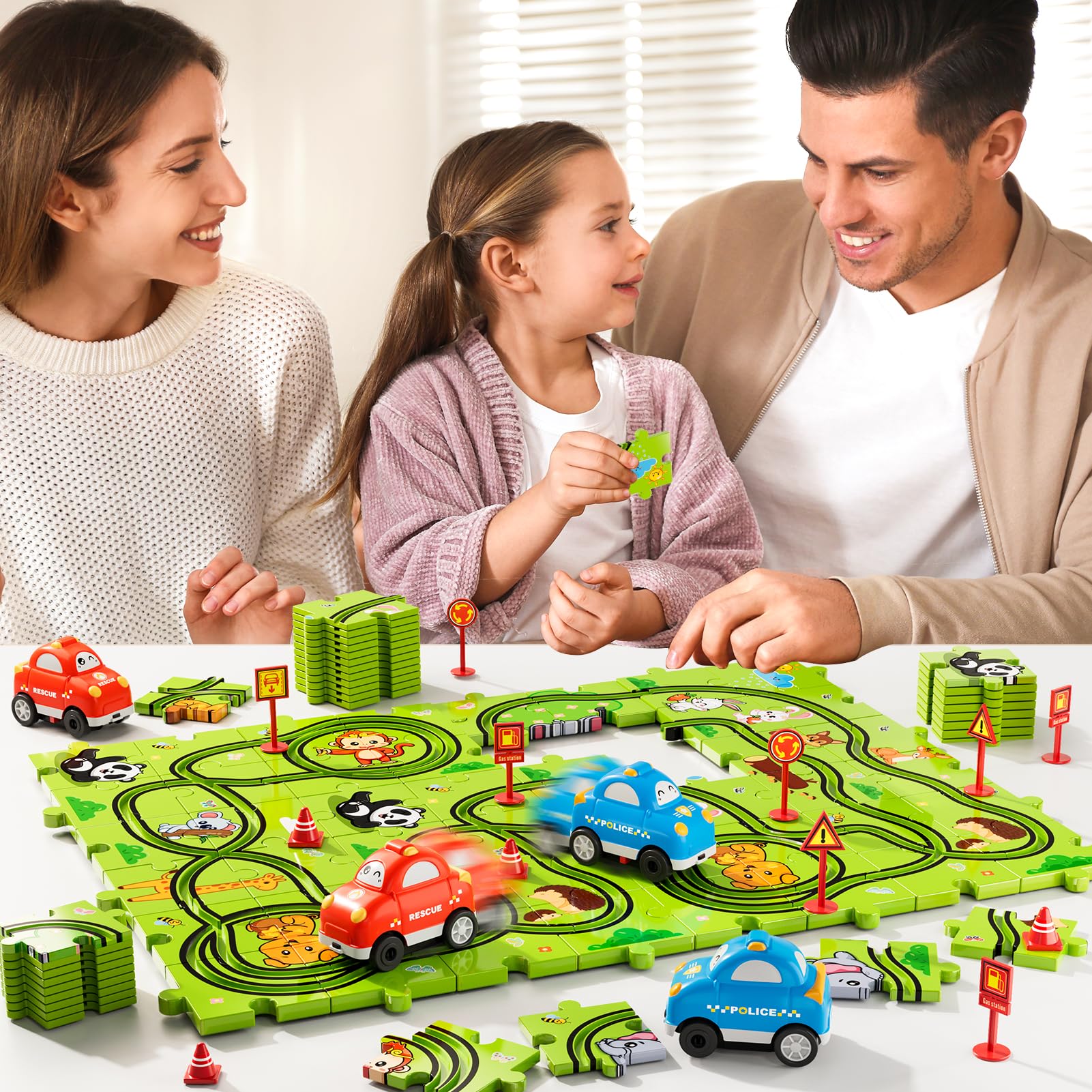 Beby Buty puzzle track car set ABS materials ensure durable, safe construction.
