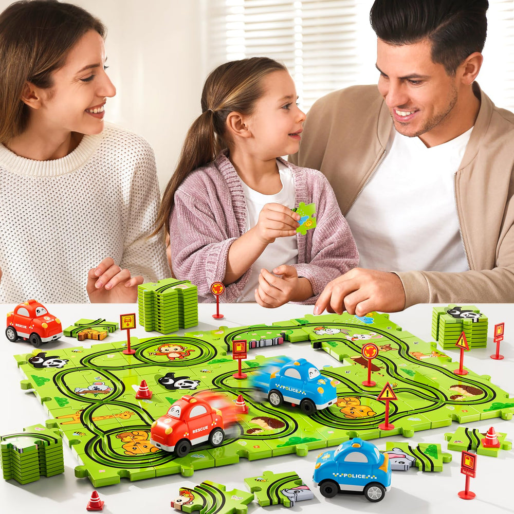 Beby Buty puzzle track car set ABS materials ensure durable, safe construction.