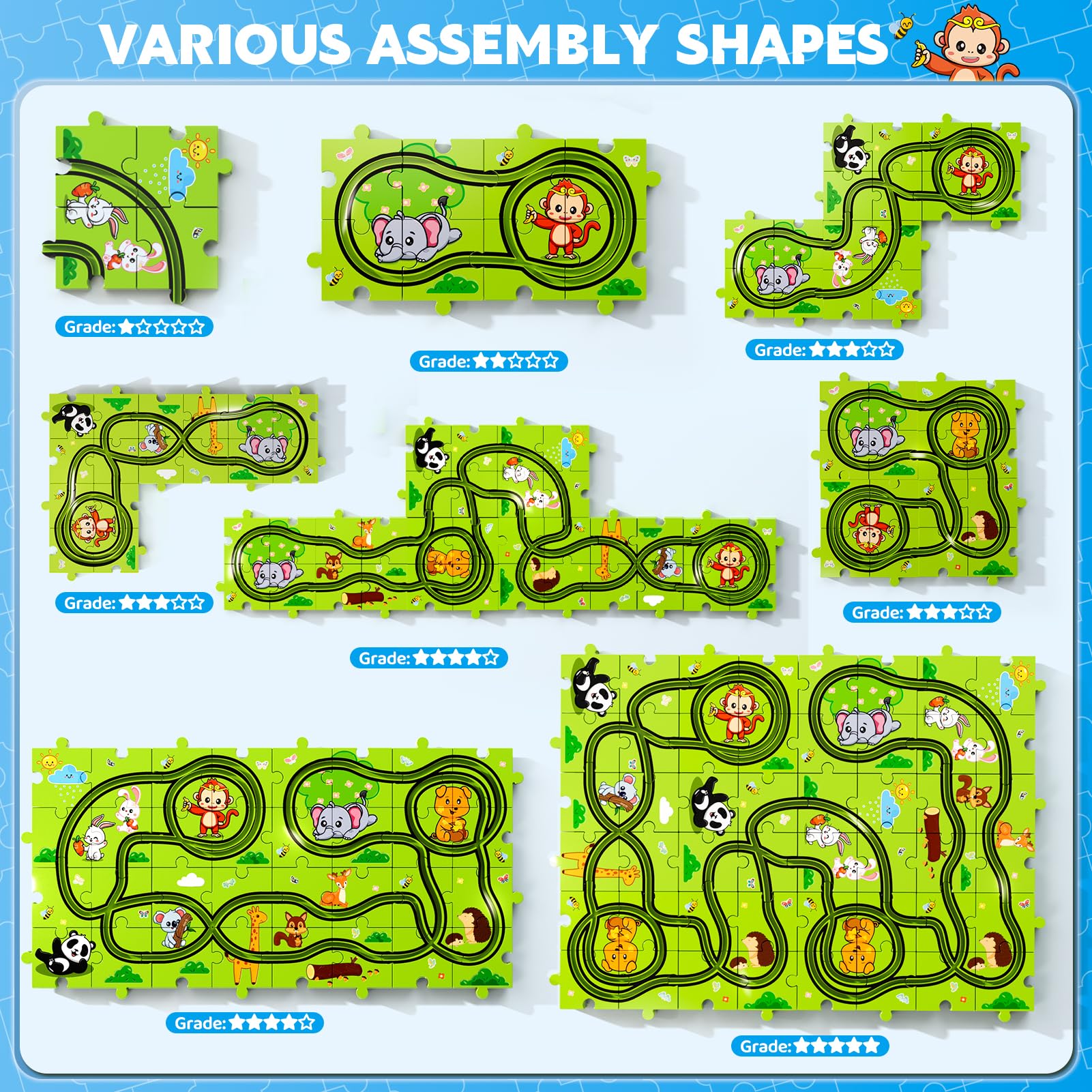 Beby Buty puzzle track car set animal-themed design sparks imagination.